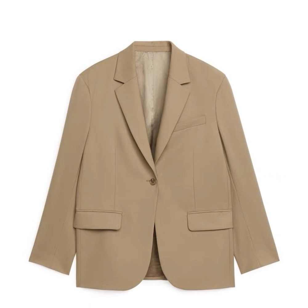 Arket COS Classic Tan Wool Women's Blazer - Single-Button Suit Jacket Oversize
